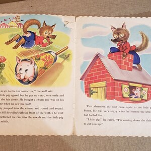 The Three Little Pigs Vintage over-sized soft cover linen-like book Copyright 1951 image 6