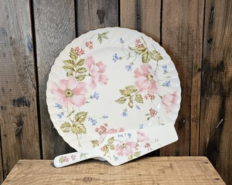 Plato para tarta y servidor vintage retirado ~ Andrea de Sadek ~ Plato de 26 cm con estampado floral ~ Hecho en Japón ~ Década de 1960