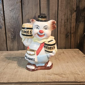 Vintage Hobo Clown Bank ~ Retro Collectible Coin Bank ~ Dimes Nickels Pennies ~ 1968
