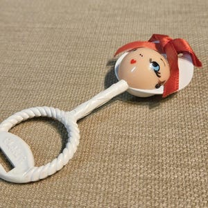 Vintage Plastic Plakie Baby Rattle ~ Hard Plastic Rattle with Hand-Painted Face ~ 1950&#39;s