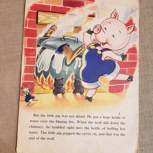 The Three Little Pigs Vintage over-sized soft cover linen-like book Copyright 1951 image 9