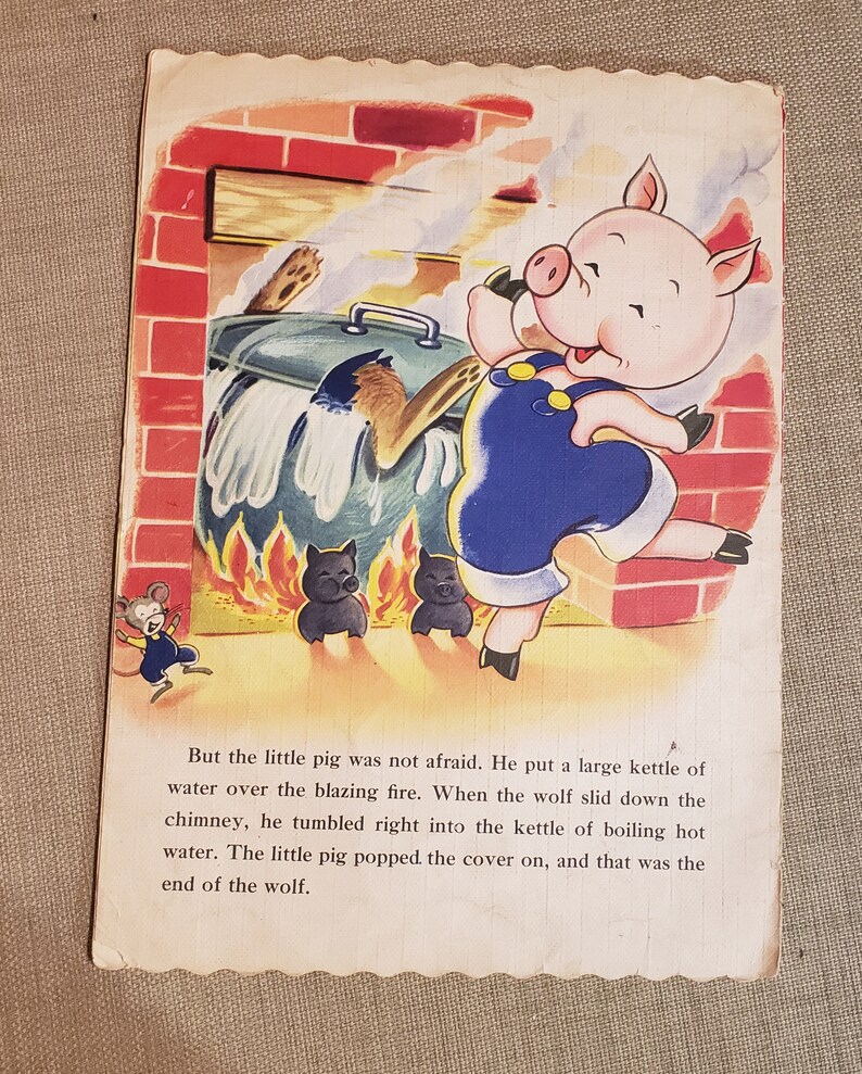 The Three Little Pigs Vintage over-sized soft cover linen-like book Copyright 1951 image 9