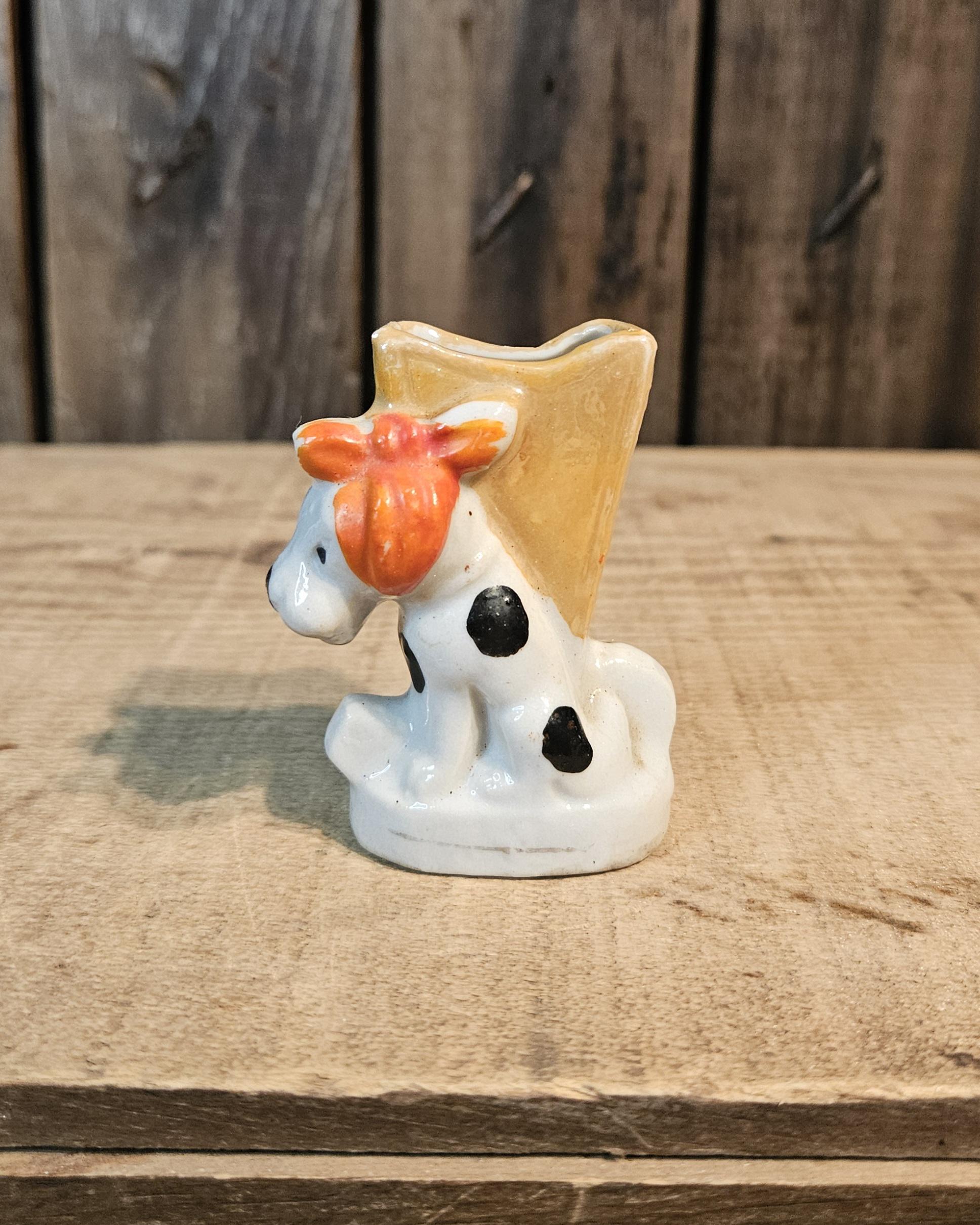 Vintage Lusterware Dog Toothpick Holder ~ Ceramic White Spotted