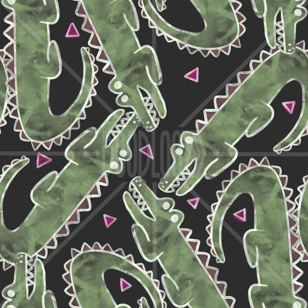 Alligators | Black, Green, and Pink| Seamless Repeating Pattern ...