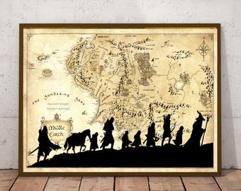 Middle Earth Map, Lord Of The Ring, Mothers Day Gift, The Hobbit, Fantasy Map, Gift For Him