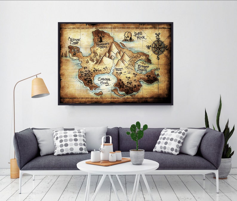 Neverland Map, Peter Pan, Baby Shower, Nursery Decor, Mothers Day Gift, Nursery, Disney Nursery, Birthday Gift, Boy Nursery 