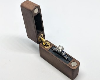 Concealable Slim Ring Box: Wood finish with Hinge - Made In the USA