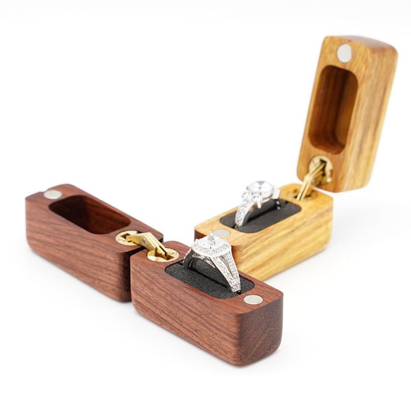 Concealable X-Large Hinged Exotic Wood Ring Box - Fully Customizable - Handmade In the USA