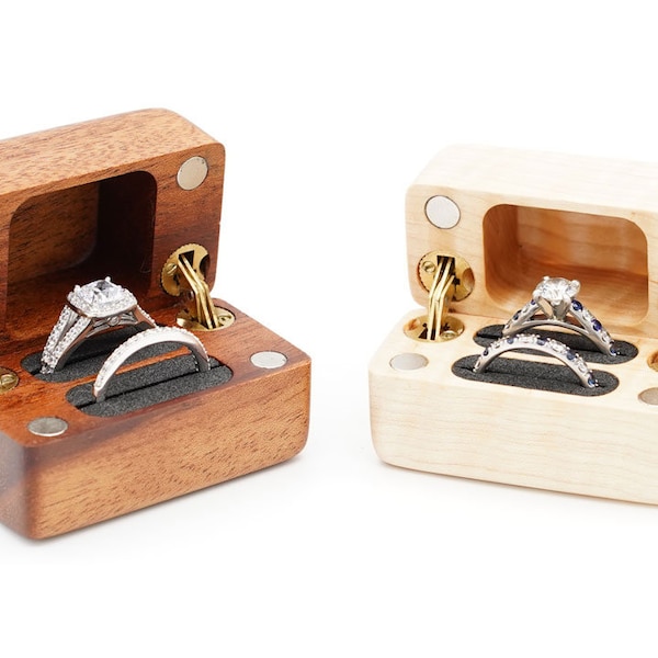 Concealable Double Hinge Wedding Set Exotic Wood Ring Box - Fully Customizable - Handmade In the USA