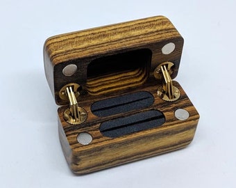 Concealable Double Hinge Wedding Set Exotic Wood Ring Box - Fully Customizable - Made in the USA
