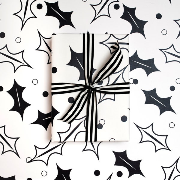 Christmas Wrapping Paper | Holly, Black & White Gift Wrap