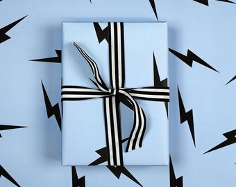 Birthday Wrapping Paper | Blue & Black, Lightning Bolts Gift Wrap