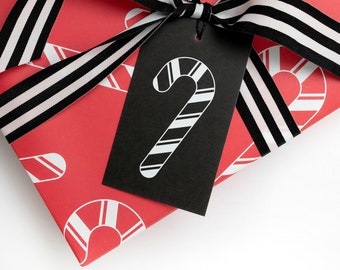 Christmas Gift Tags | Black and White Candy Canes Wrapping