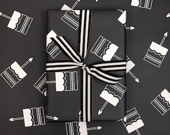 Black & White Birthday Cake, Luxury Wrapping Paper