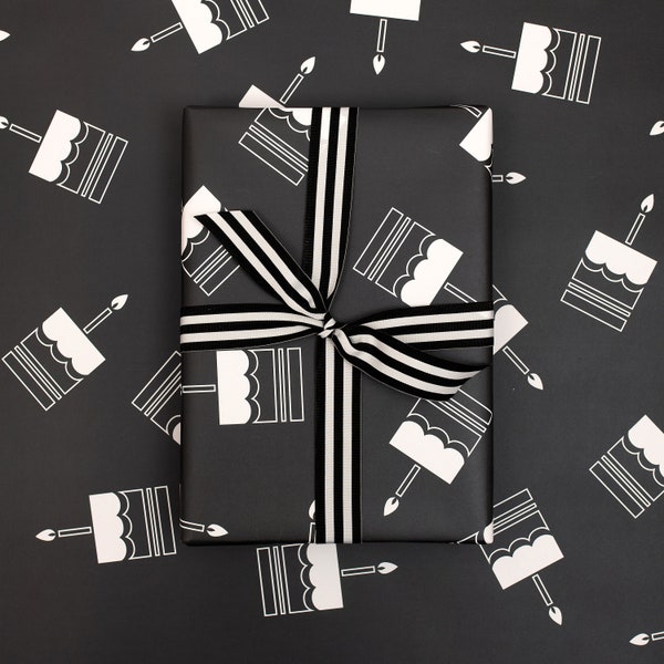 Birthday Wrapping Paper | Black and White Cake Gift Wrap