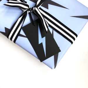 Birthday Wrapping Paper Blue & Black, Lightning Bolts Gift Wrap image 2