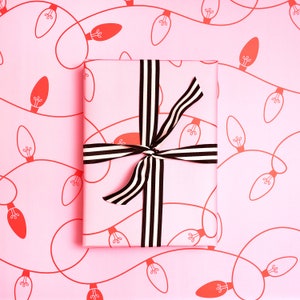 Christmas Wrapping Paper | Pink & Red Fairy Lights Gift Wrap