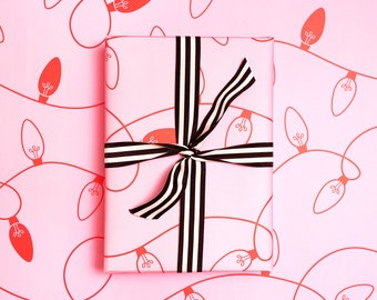 Christmas Wrapping Paper | Pink & Red Fairy Lights Gift Wrap