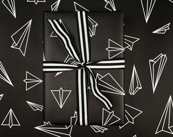 Black and White Paper Plane Wrapping Paper
