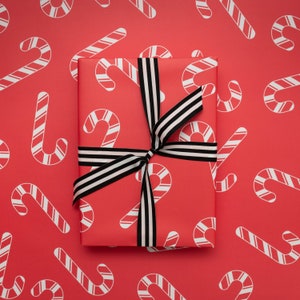 Christmas Wrapping Paper Red Candy Canes Festive Gift Wrap 