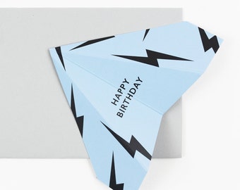 Lightning Bolts, Paper Plane Birthday Greeting Card