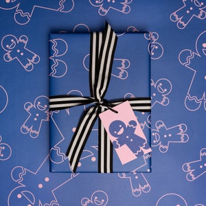 Kerst inpakpapier Roze en blauwe peperkoek cadeauverpakking seconden afbeelding 1