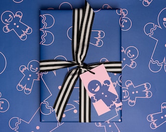 Christmas Wrapping Paper | Pink & Blue Gingerbread Gift Wrap (Seconds)