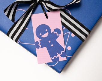 Christmas Gift Tags | Pink and Blue Gingerbread Wrapping