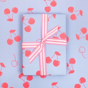 Cherry Pale Blue and Pink Gift Wrap