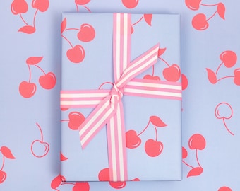 Cherry Pale Blue and Pink Gift Wrap