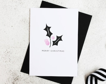 Holly Christmas Card | Modern Christmas Cards | Pack of Christmas Cards | Monochrome | Pink and Black