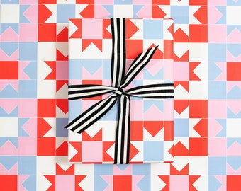 Papel de regalo navideño / Patchwork, papel de regalo de lujo rojo y blanco