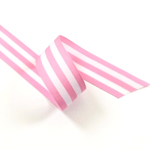 Pink and White Striped Ribbon | Grosgrain 25mm - 1 inch wide