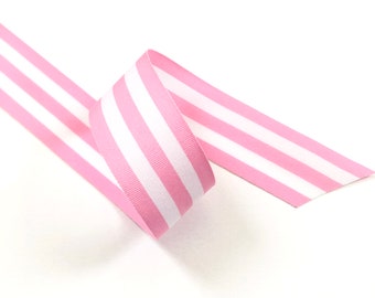 Pink and White Striped Ribbon | Grosgrain 25mm - 1 inch wide