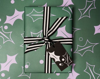 Papier cadeau de Noël | Papier cadeau houx vert