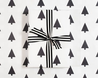 Weihnachtsgeschenkpapier | Black & White Trees Luxus Geschenkverpackung (Sekunden)