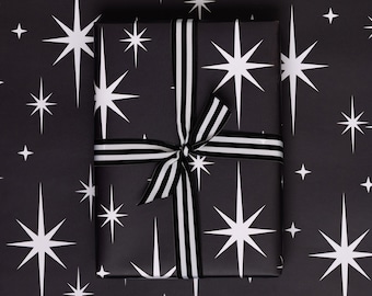 Papel de regalo navideño / Estrellas, papel de regalo blanco y negro (segundos)