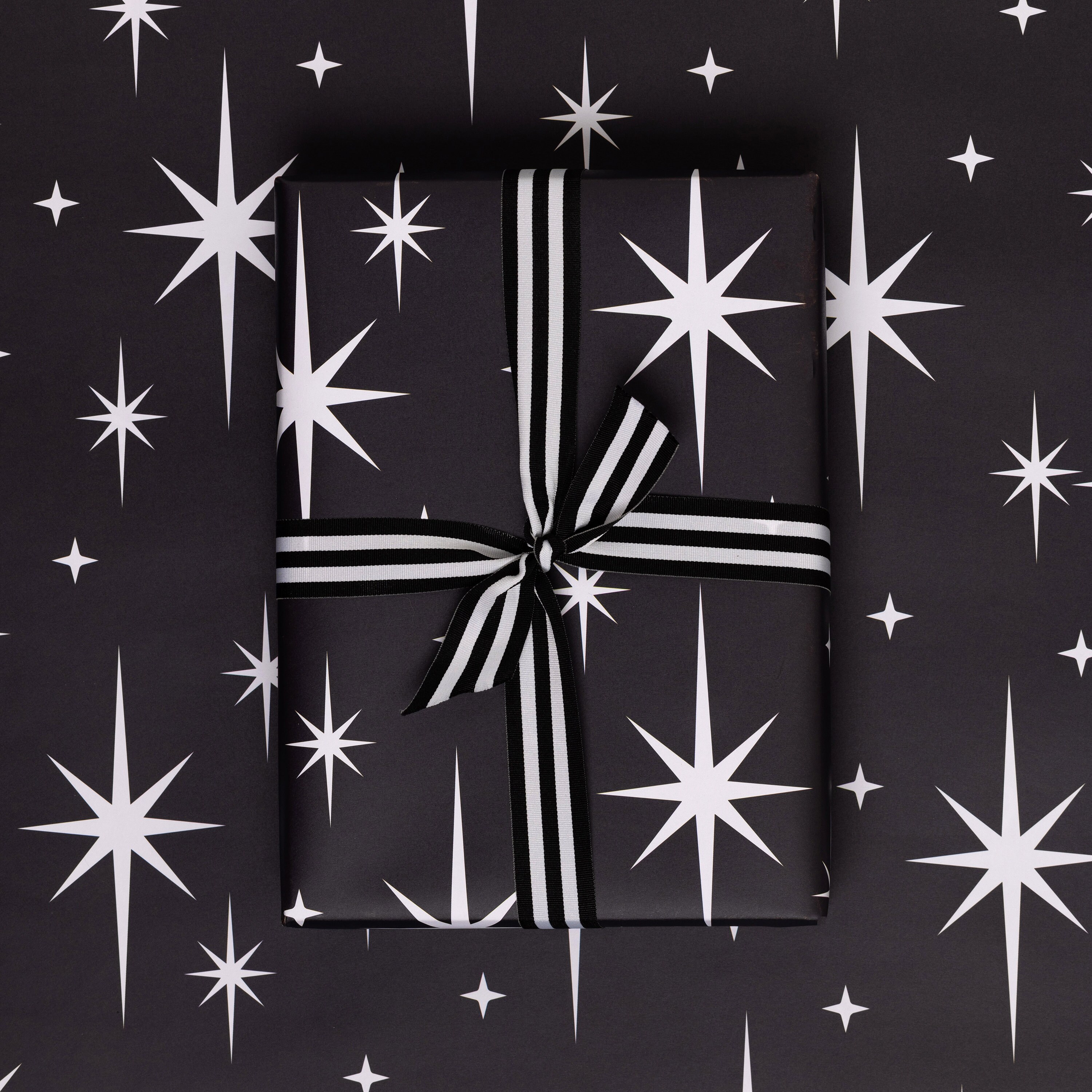Christmas Wrapping Paper Stars, Black & White Gift Wrap 