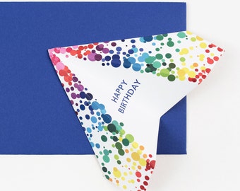 Paper Plane Birthday Greeting Card, Colourful Spots