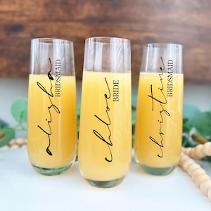 Personalized Champagne Flutes/ Stemless Glass flutes for Celebration/ Champagne flute for bridesmaid /Bridesmaid Proposal Gift