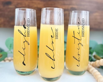 Personalized Champagne Flutes/ Stemless Glass flutes for Celebration/ Champagne flute for bridesmaid /Bridesmaid Proposal Gift