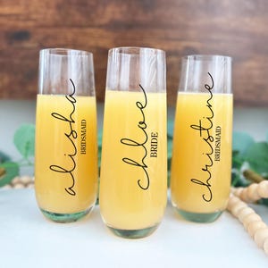 Personalized Champagne Flutes/ Stemless Glass flutes for Celebration/ Champagne flute for bridesmaid /Bridesmaid Proposal Gift