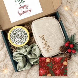 Personalized Christmas Gift Box for Teacher, Boss, Coworker | Custom Wallet, Candle & Scrunchie Set | Office Staff Appreciation
