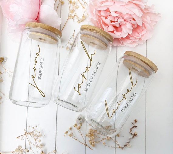 Personalized Glass Tumbler With Bamboo Lid and Straw Gift for Friends &  Family, Party Favors, Bridal Shower Gift 