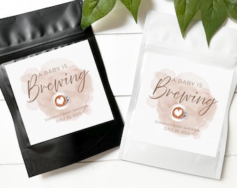 A Baby Is Brewing Coffee Favor Bag Baby Shower Coffee Bag Coffee Bar Party Favor Personalized Coffee Pouch Resealable Bag Coffee Bean Favors