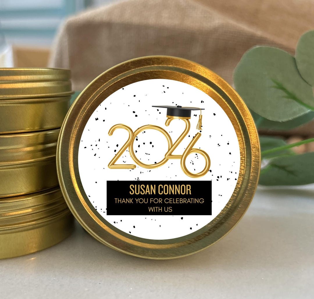 2026 Personalized Graduation Candle Favor, Gold Tin Soy Candle, 2oz ...