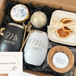 Elegant Congratulations Gift Basket for Newlyweds, Engaged Couples - Mr. & Mrs. Wedding Celebration Set