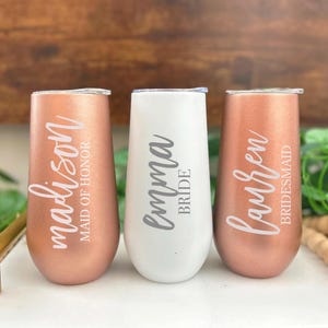 Engraved Bridesmaid proposal Gift/Personalized Stemless Flutes for Bridal Shower/bridesmaid champagne Glasses/ bachelorette Engraved Gift