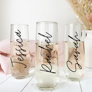 Stemless Champagne Flutes/ bridesmaid Champagne Flute/ Bridal Brunch Champagne flute, bridal party/ Wedding Celebration, Bachelorette Party