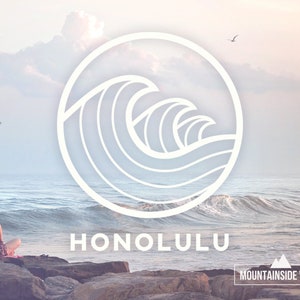 Custom City Ocean Wave Vinyl Decal - Aloha Wave Decal, Ocean Sticker, Beach Decal, Hawaii Surf Water Bottle Decal, Laptop Sticker, Car Decal